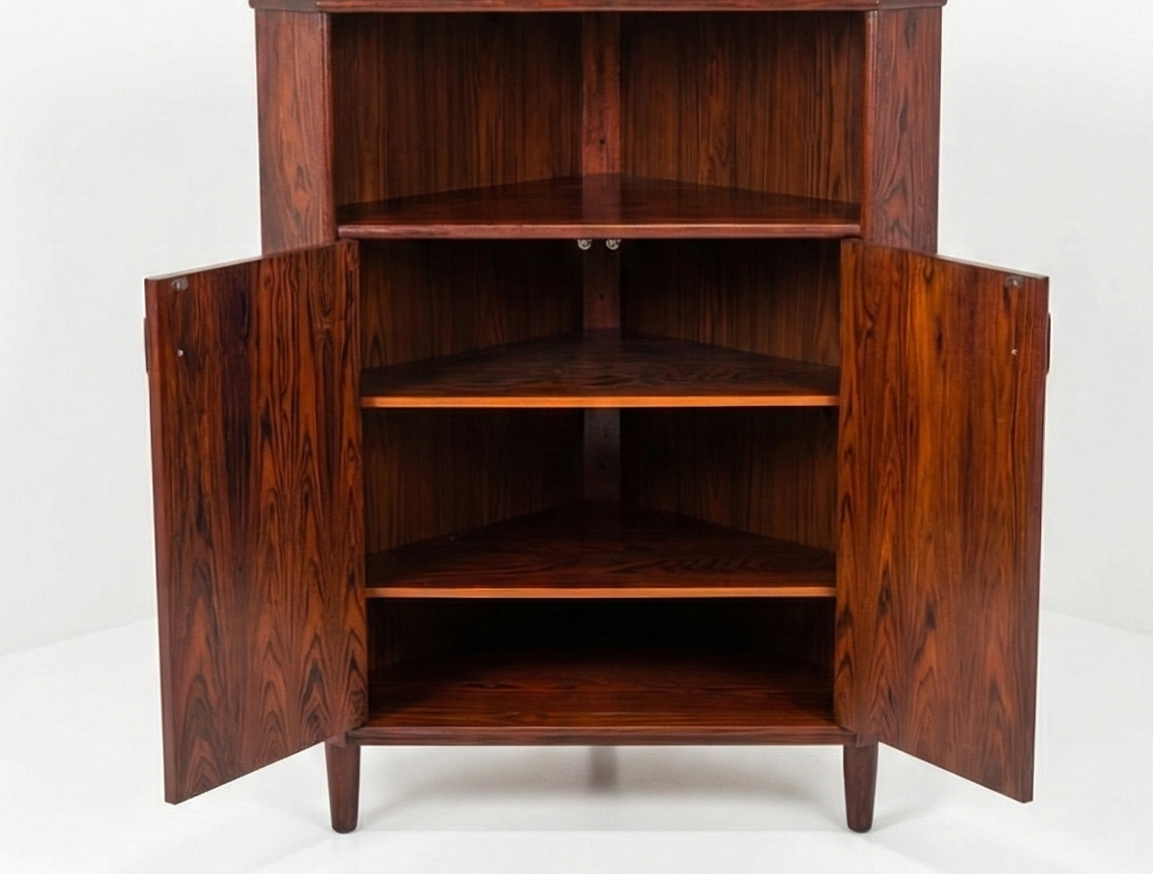 Mid Century Danish rosewood lead light rainbow corner cabinet cigar legs