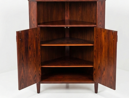 Mid Century Danish rosewood lead light rainbow corner cabinet cigar legs