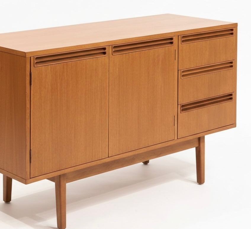 Mid Century Teak Sideboard Buffet Cabinet LP Storage by Wrightbilt 1960s minimalist Custom Order 2-3 week
