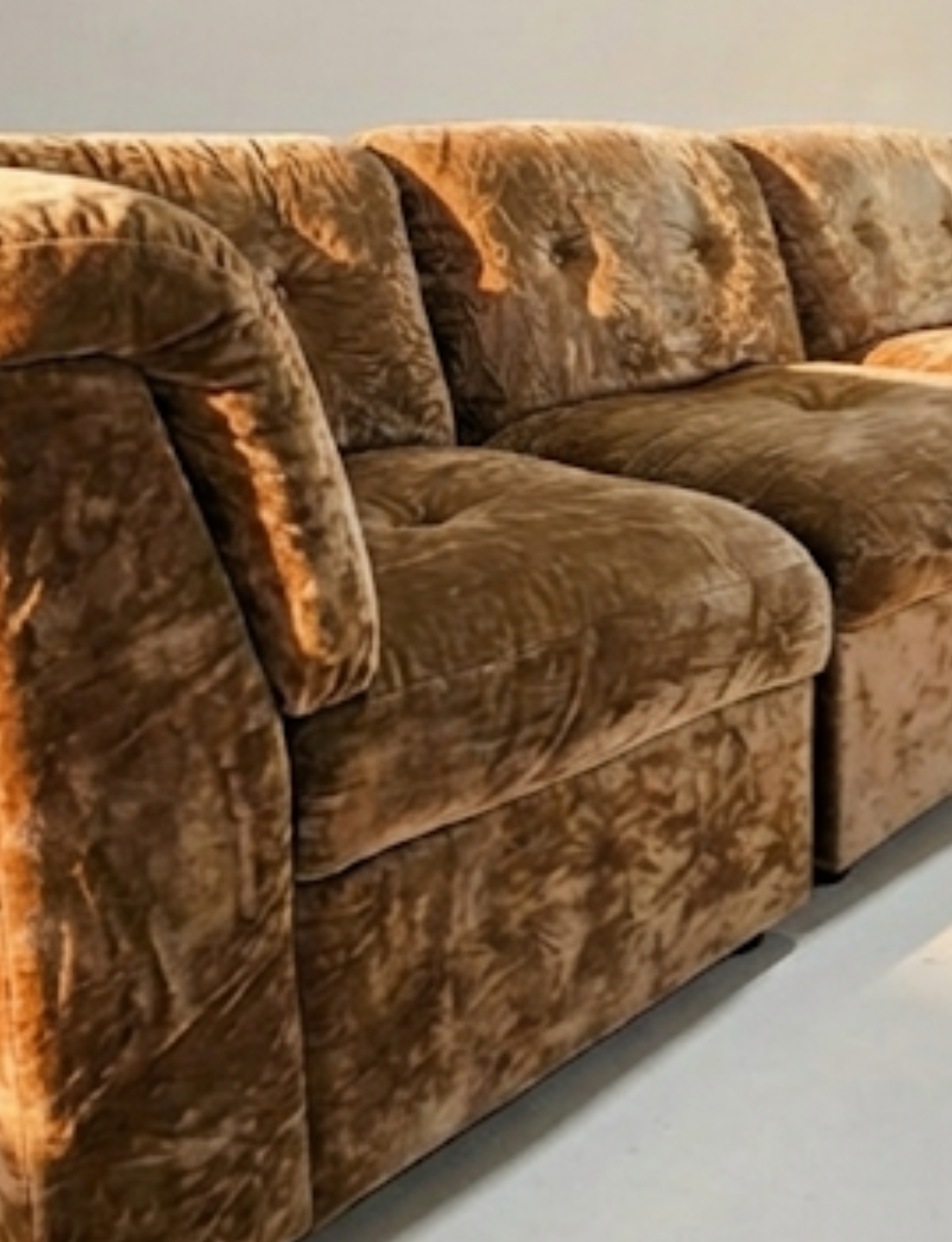 Mid Century Post and Rail modular lounge sofa ultra plush crushed champagne velvet