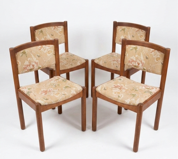 Mid Century Chiswell teak low profile chairs tubular curved mcm retro vintage floral upholstery