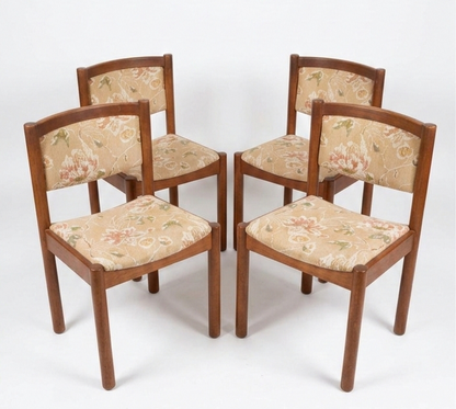 Mid Century Chiswell teak low profile chairs tubular curved mcm retro vintage floral upholstery
