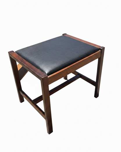 Mid Century Australian Scribbly Gum stool black vinyl seat