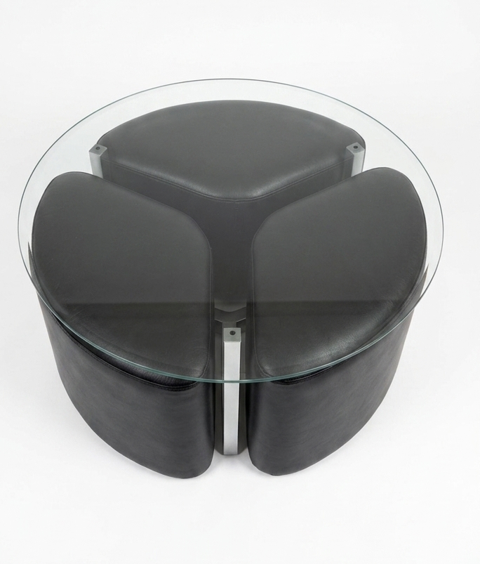 Mid Century 1970s T H BROWN style Ariel Space Age Chrome Coffee table stools