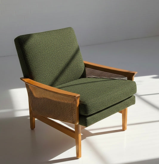Mid Century Fler Fler line armchair with rattan Custom Order 3-4 week lead time