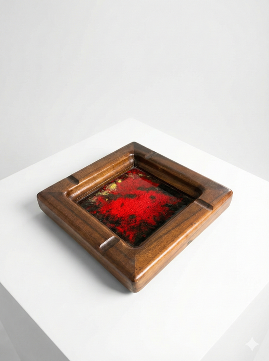 Mid Century teak tile ash tray statement piece decor retro vintage mcm ‘atomic’