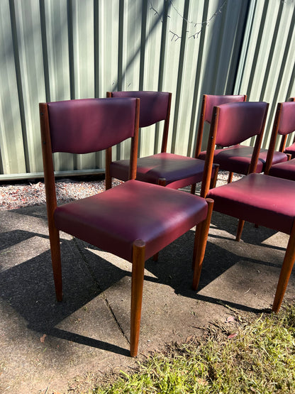 Mid Century Parker Nordic 62 chairs set of six new Vegan Burgundy upholstery