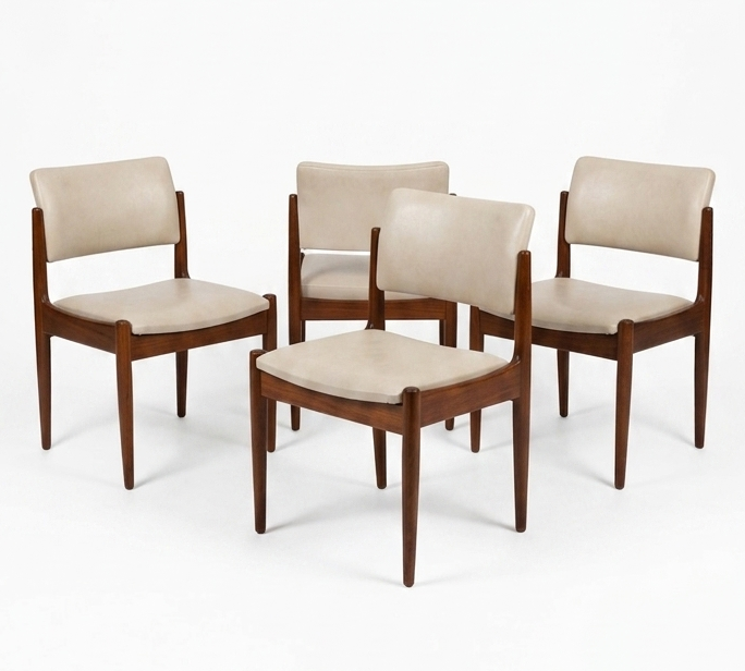 Mid Century Chiswell larger size Leather teak dining chairs set of four mcm nordic retro