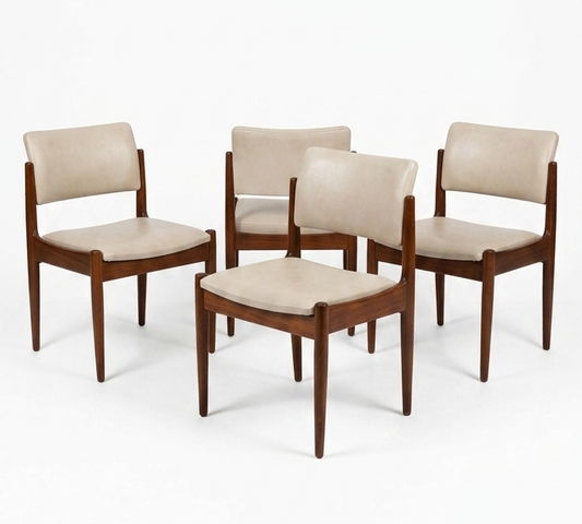 Mid Century Chiswell larger size Leather teak dining chairs set of four mcm nordic retro