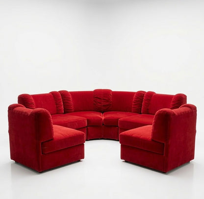 Mid Century Modular play pen red velvet 10 piece jumbo lounge sofa