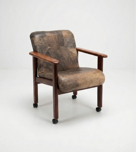 Mid Century Pacific Green Brutalist leather chair previously Post n Rail castors