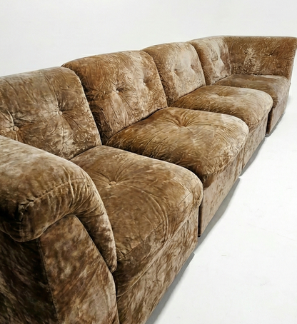 Mid Century Post and Rail modular lounge sofa ultra plush crushed champagne velvet