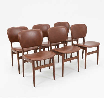 Mid Century Elite rich brown vinyl set of six chairs teak mcm retro