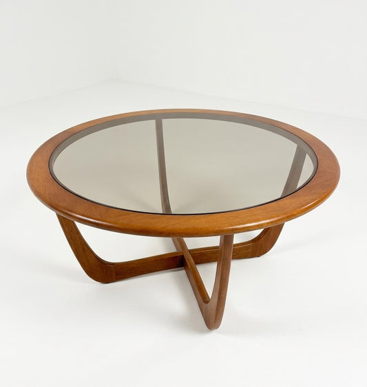 Mid Century Kalmar teak and smoked glass round coffee table 1970s retro mcm