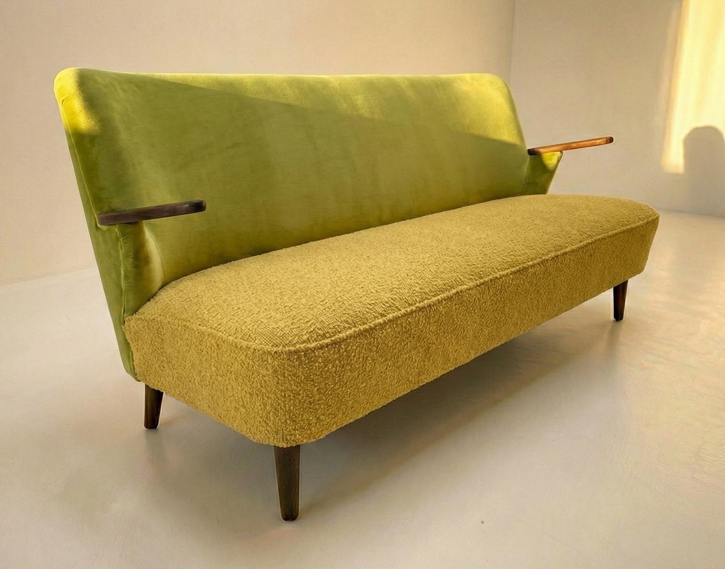 Mid Century Danish lounge sofa teak frame restro Custom Upholstery 3-4 week lead time