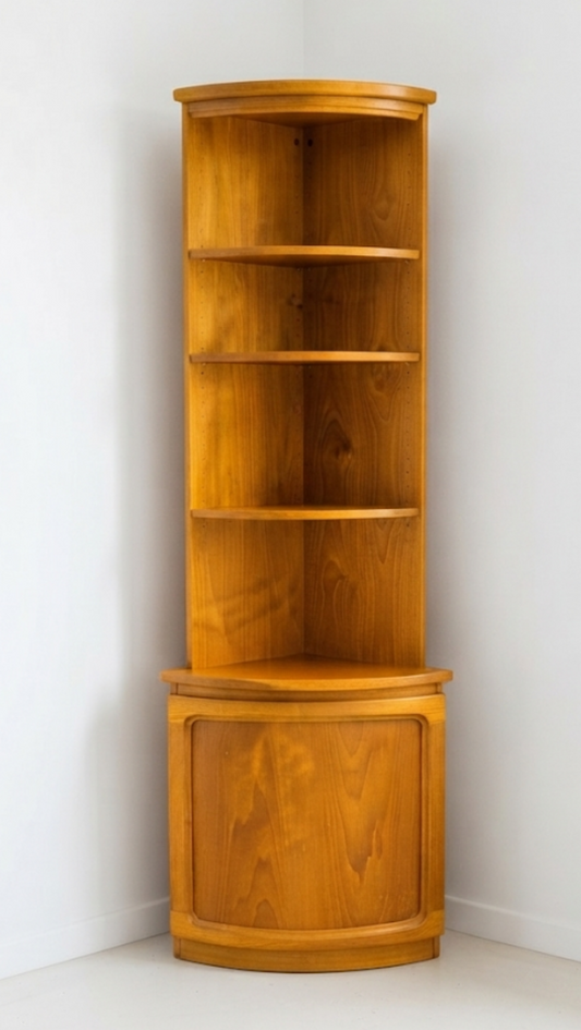 Mid Century Chiswell corner teak cabinet shelf storage retro