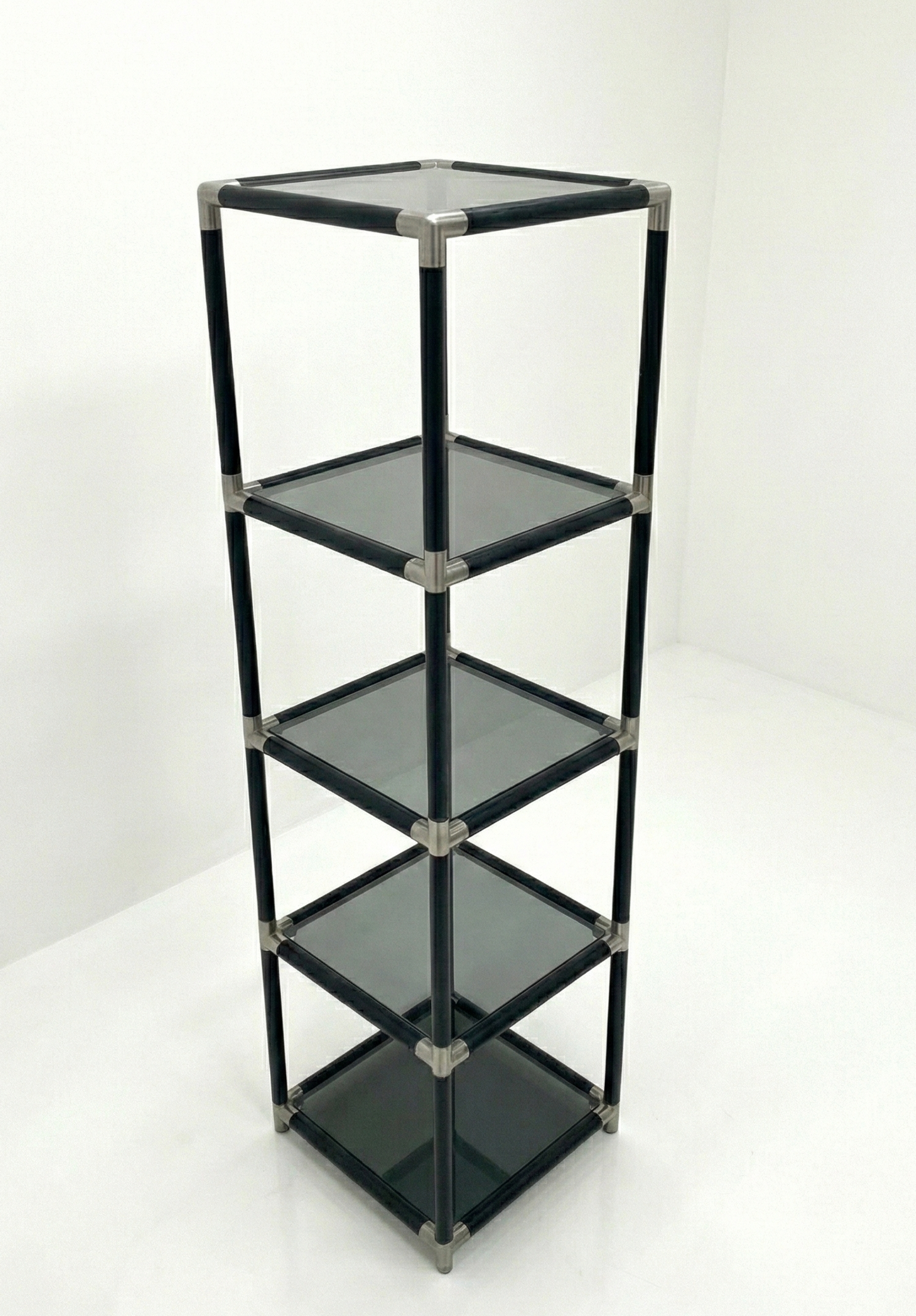 Post modern Moonshine furniture smoked glass shelf black retro space age and chrome