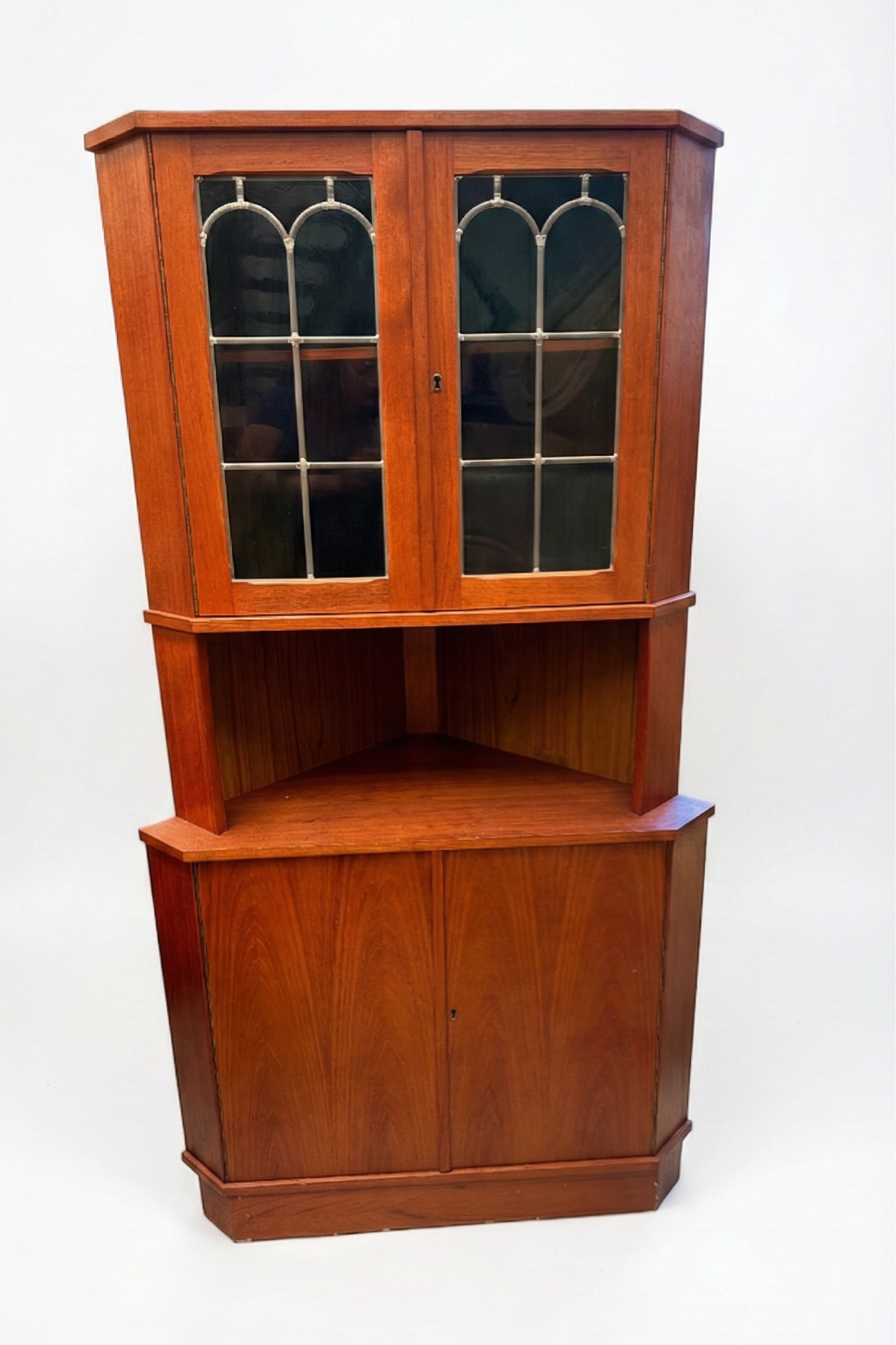 Mid Century Danish Henning Kjærnulf corner coloured liquor bar lead light teak cabinet with lock Baroque Modern