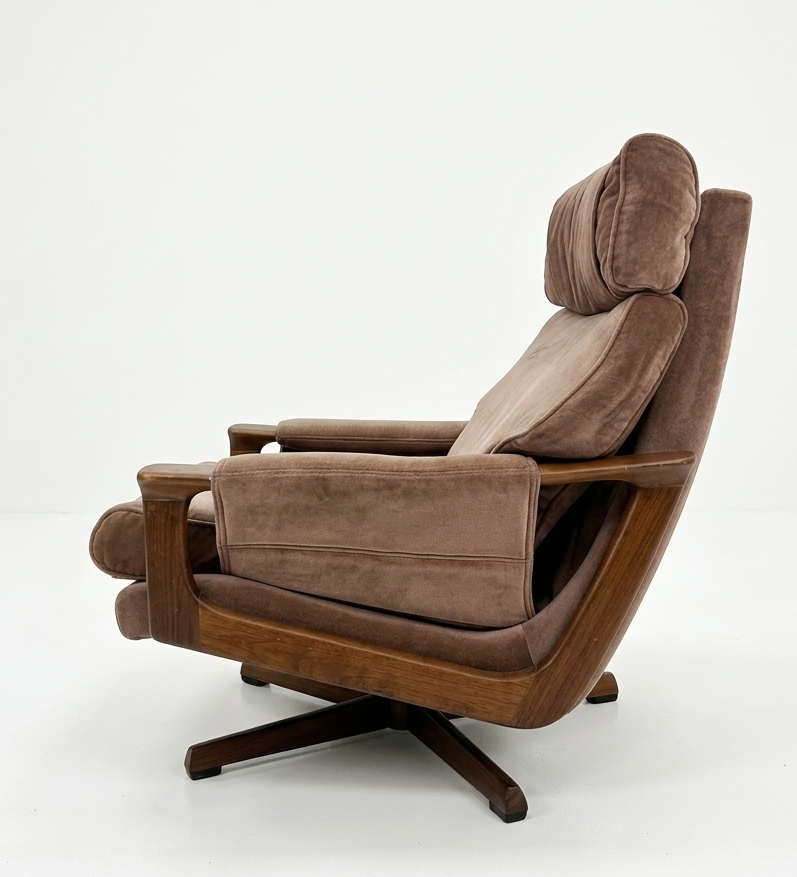Mid Century Tessa T21 blackwood and dusty pink velvet vintage armchair swivel mcm retro