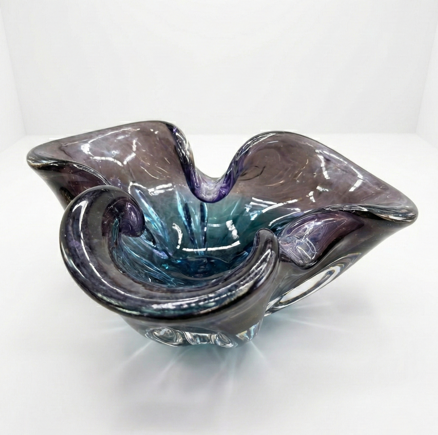 Mid Century Decor Josef Hospodka Chřibská "Cat's Head" bowl purple blue art vase bowl