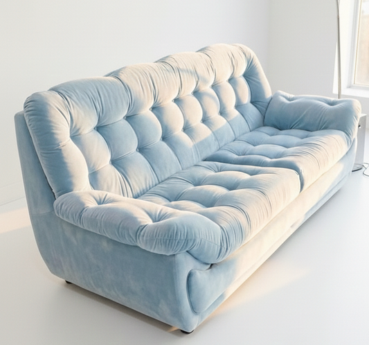 Mid Century Namco Baby Velvet 70s blue lounge sofa retro