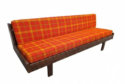 Mid Century Danish sofa lounge daybed orange retro check grid Hans Wegner style