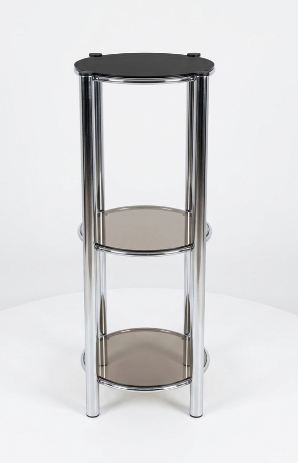 Mid Century 1970s Italian Space Age plant stand round smoked glass corner table storage