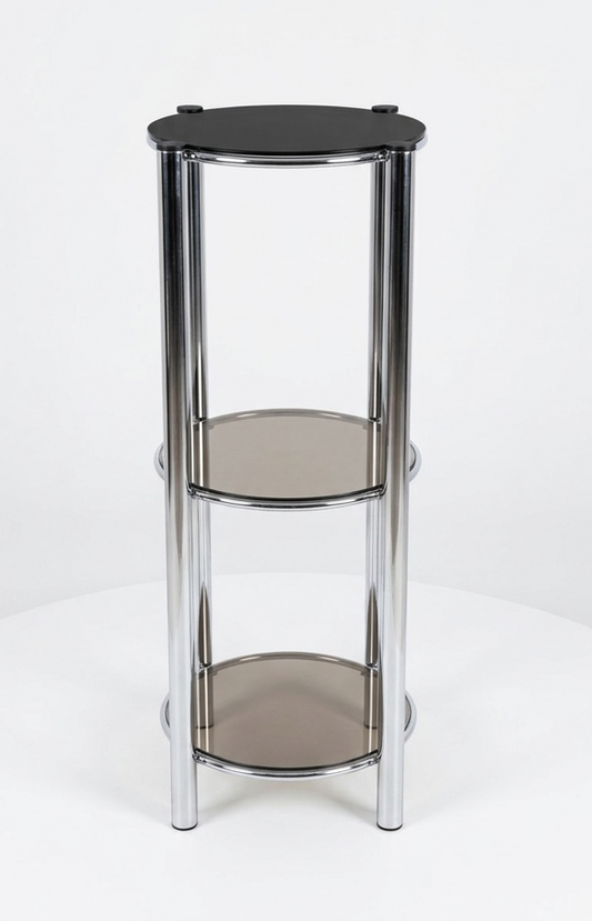Mid Century 1970s Italian Space Age plant stand round smoked glass corner table storage