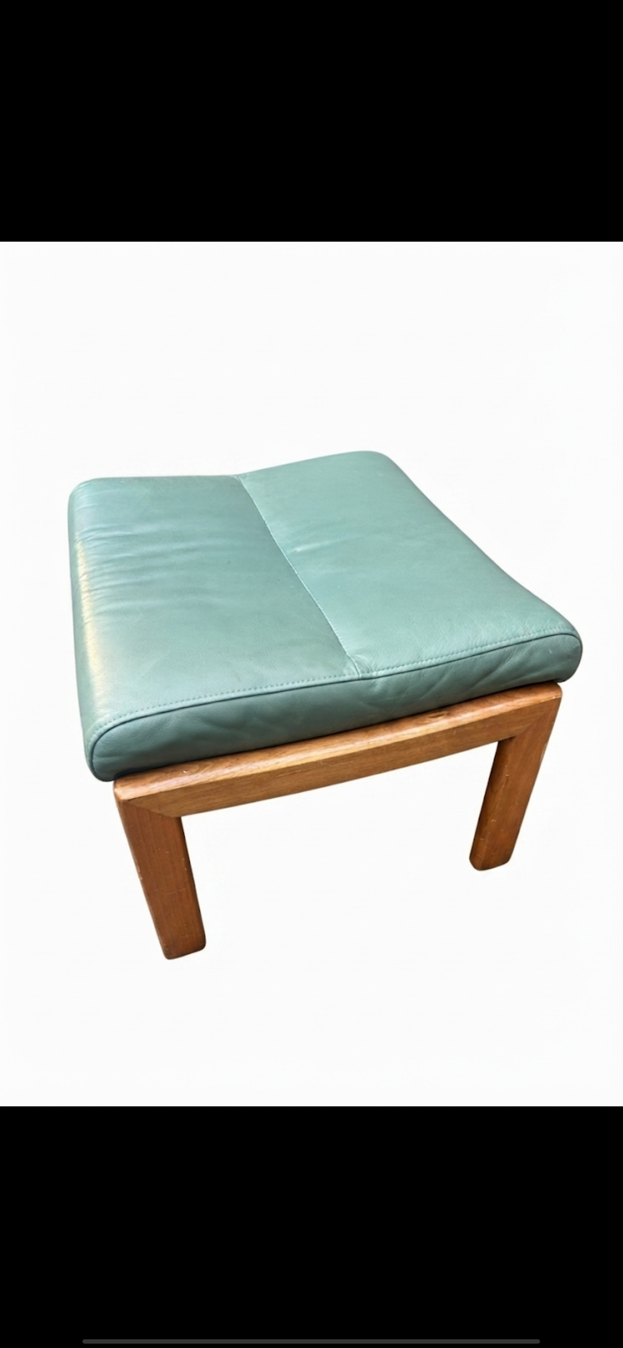 Mid Century Tessa footstool ottoman leather green retro Tasmanian Ash