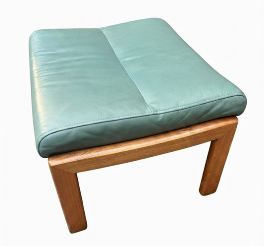Tessa Green Leather Footstool Ottoman, Tasmanian Ash