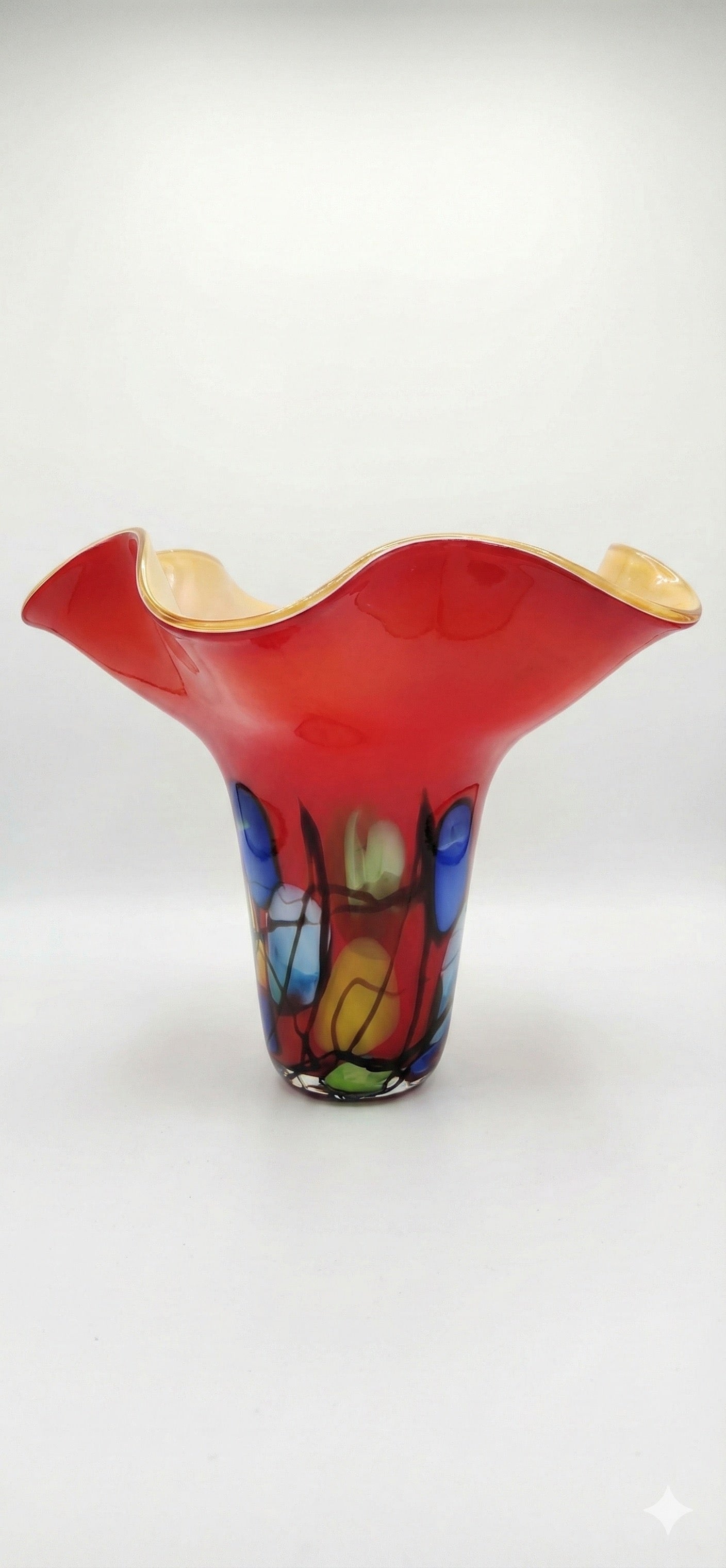 Mid Century art glass Murano pleat multicoloured abstract vase