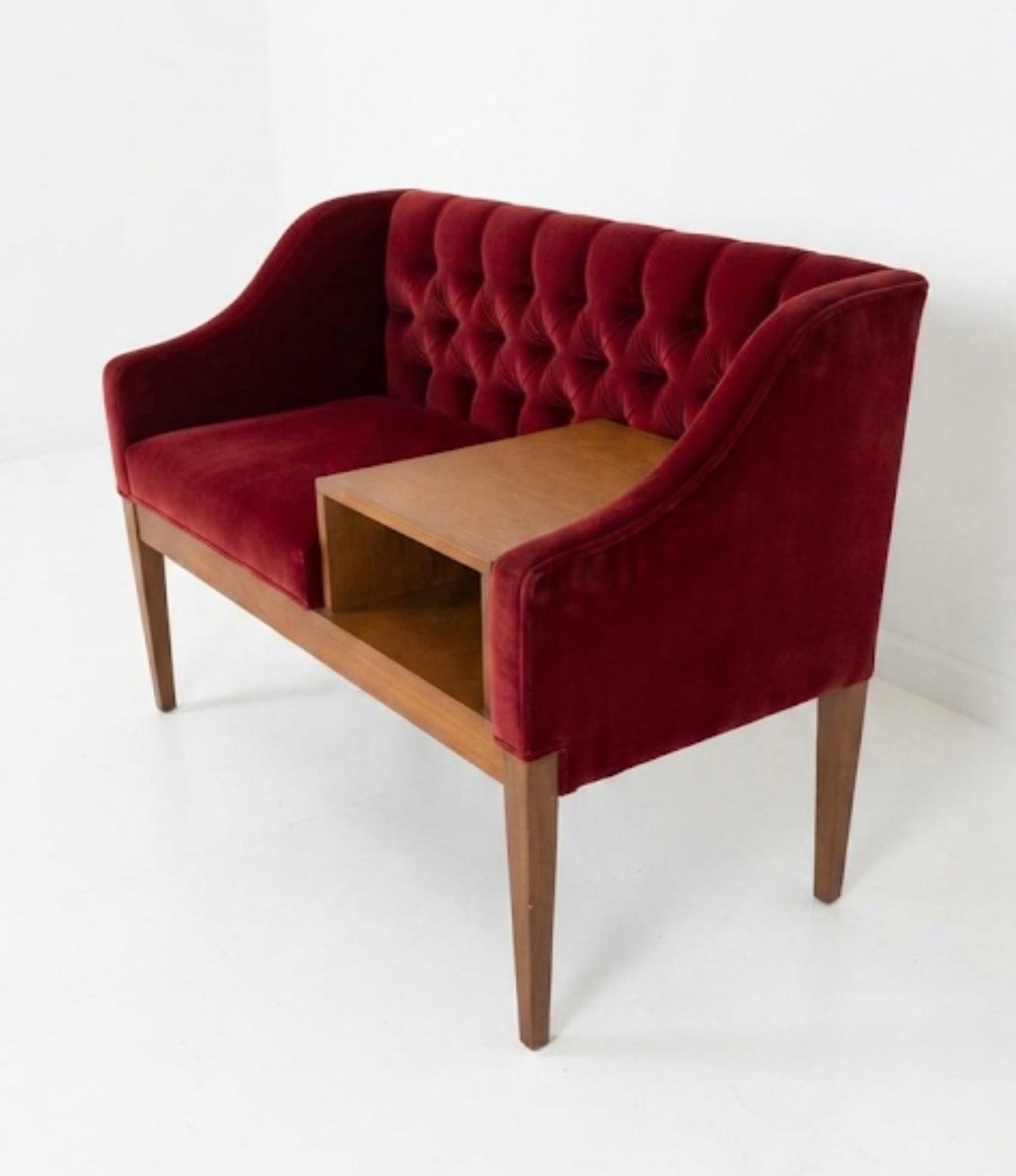 Mid Century Telephone table red velvet seat retro teak