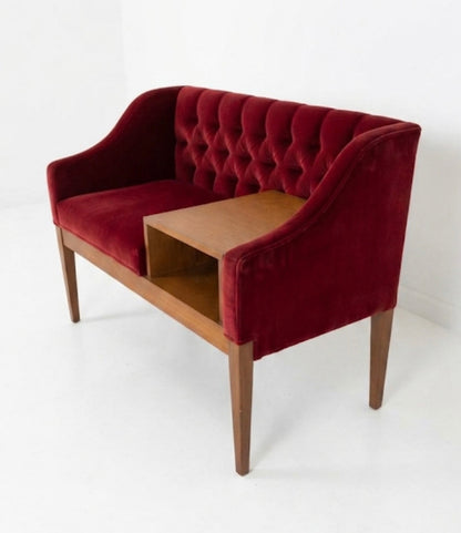 Mid Century Telephone table red velvet seat retro teak