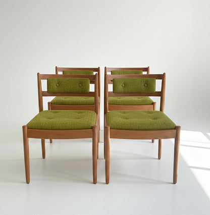 Mid Century Chiswell x4 low profile button back chairs teak Custom Upholstery 3-4 weeks lead time 1970s seating dining chairs