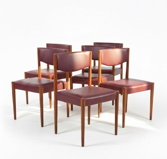 Mid Century Parker Nordic 62 chairs set of six new Vegan Burgundy upholstery