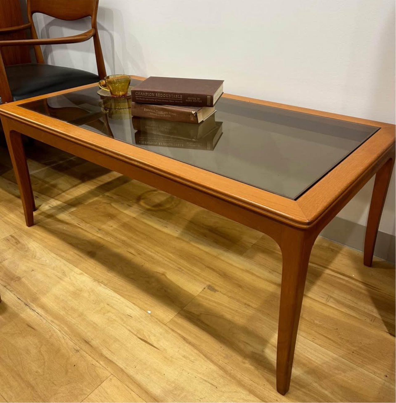 Chiswell smoked glass coffee table golden teak