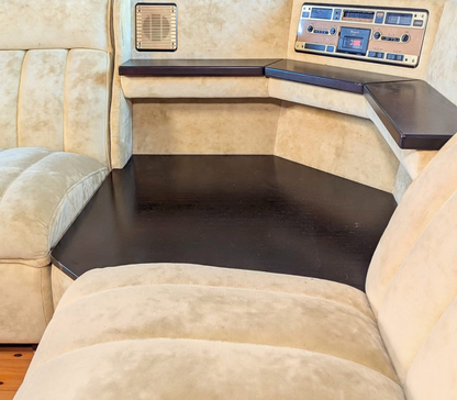 Mid Century Cream Velvet Modular with Inbuilt Radio Lounge Coffee Table Shelf