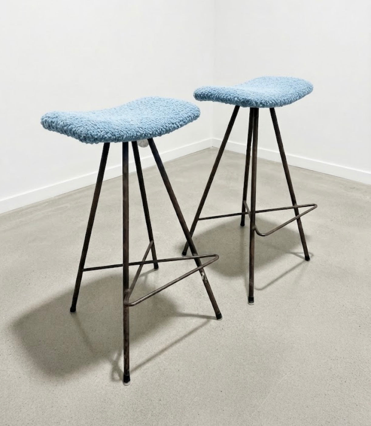 Mid Century Atomic Wallace Bar Stools Pair Custom Upholstery ( 3-4 weeks)