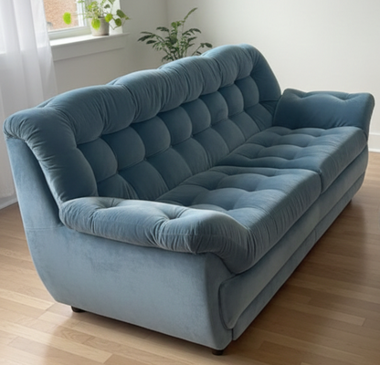 Mid Century Namco Baby Velvet 70s blue lounge sofa retro