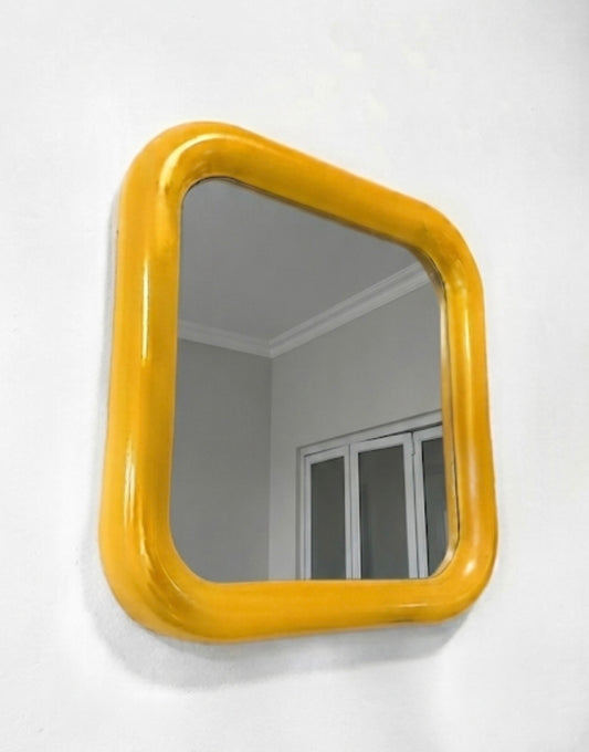 Space Age Yellow Curved Mirror