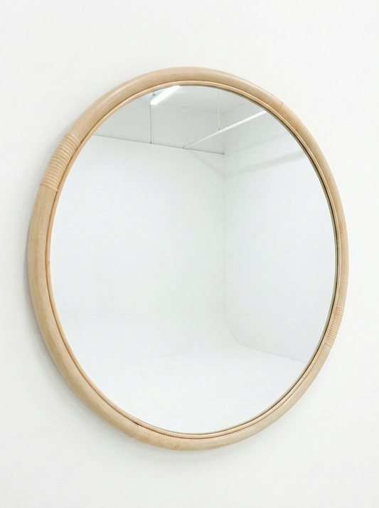 Mid Century vintage cane round cream mirror