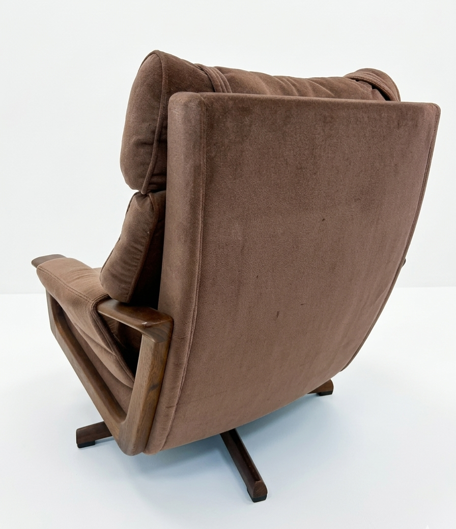 Mid Century Tessa T21 blackwood and dusty pink velvet vintage armchair swivel mcm retro