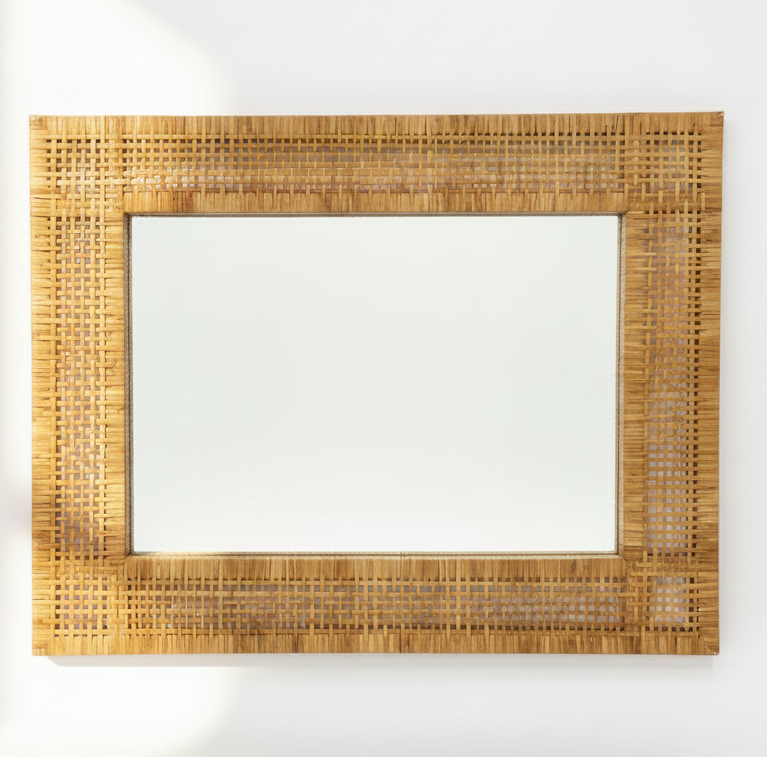 Mid Century cane wicker rattan mirror vintage kitsch retro