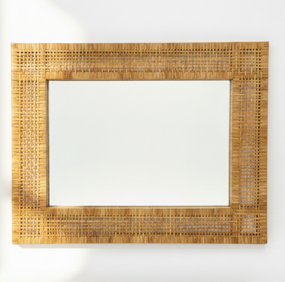 Mid Century cane wicker rattan mirror vintage kitsch retro