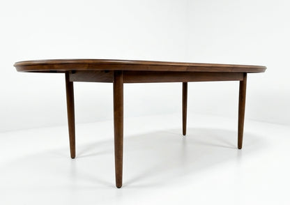 Mid Century Chiswell Nordic teak oval table with extension heat resistant top