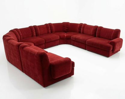 Mid Century Modular play pen red velvet 10 piece jumbo lounge sofa