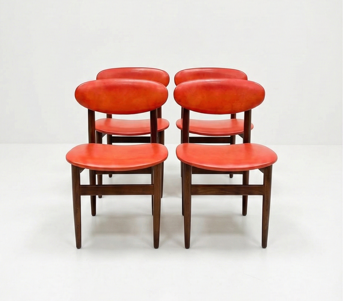 Mid Century Elite bean Tasmanian Ash chairs orange vinyl