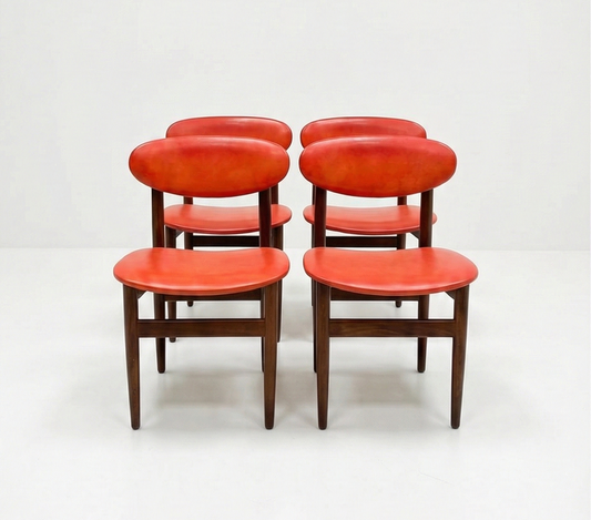 Mid Century Elite bean Tasmanian Ash chairs orange vinyl