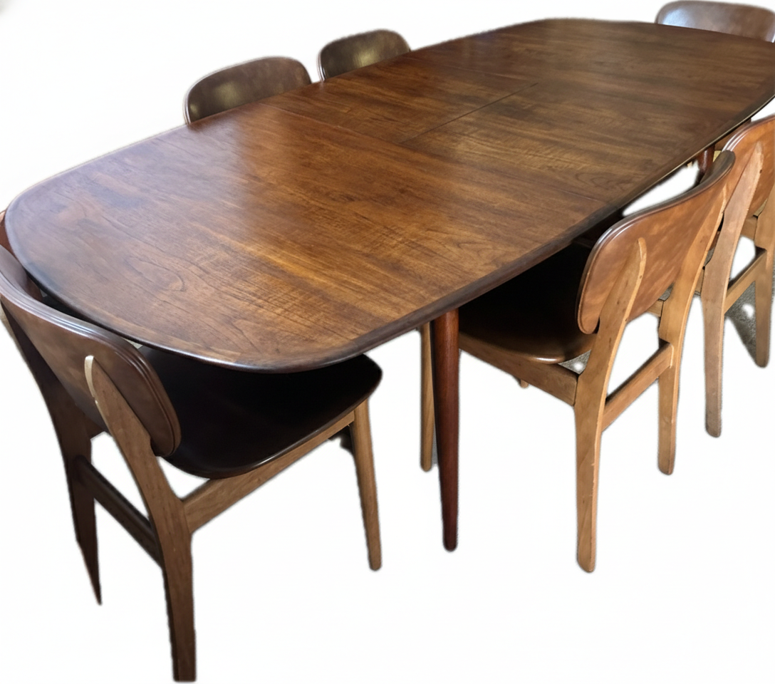 Mid Century Elite rich brown vinyl set of six chairs teak mcm retro