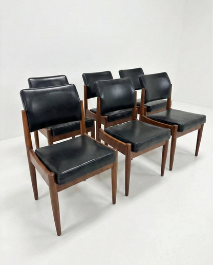 Mid Century Chiswell dining chairs set of six vintage black vinyl mcm retro